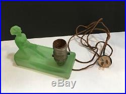 Rare Art Deco Green Depression Glass Nude Lady Figural Lamp