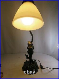 Rare Art Deco JB Hirsch Collection Francaise Pierot Lady Bronze Lamp