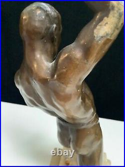 Rare Art Deco Masculine Nude Bronze Male Figure Lamp On Marble Base