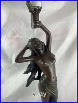 Rare Art Deco Modernistic Nude Lady Lamp with Shade And Accessories Estate Find