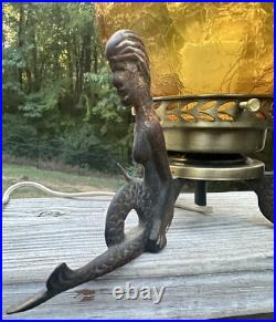Rare Art Deco Vintage Verona Mermaid Lamp Round Yellow Glass Globe Cast Iron