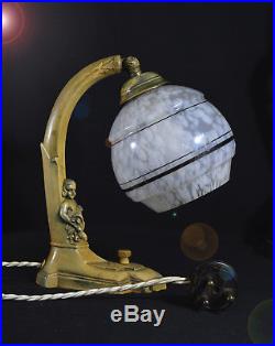 Rare Austrian Art Deco Lamp Cherub and Cornucopia Twist Switch & Gimbal Function