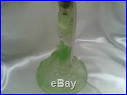 Rare Exquisite Art Deco Walther Sohne Green Satin Glass Lamp Rewired