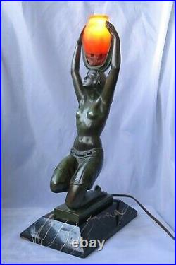 Rare FAYRAL Art Deco Sculpture with Daum Nancy Glass Vessel Lamp-1930s Era