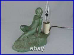 Rare Frankart Nuart or Art Deco Lady in the Waves Nude Nymph Lamp As Found