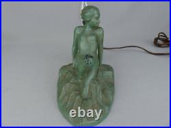 Rare Frankart Nuart or Art Deco Lady in the Waves Nude Nymph Lamp As Found