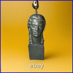 Rare Heavy Art Deco Sculpture Woman Head Figure Lamp Signed Harwil Tested