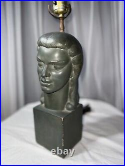 Rare Heavy Art Deco Sculpture Woman Head Figure Lamp Signed Harwil Tested