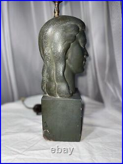 Rare Heavy Art Deco Sculpture Woman Head Figure Lamp Signed Harwil Tested