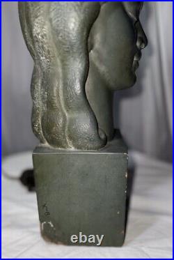 Rare Heavy Art Deco Sculpture Woman Head Figure Lamp Signed Harwil Tested