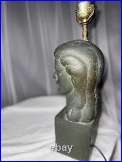 Rare Heavy Art Deco Sculpture Woman Head Figure Lamp Signed Harwil Tested