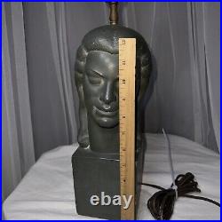 Rare Heavy Art Deco Sculpture Woman Head Figure Lamp Signed Harwil Tested