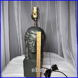 Rare Heavy Art Deco Sculpture Woman Head Figure Lamp Signed Harwil Tested