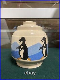 Rare Lamp Foot / Art Deco Earthenware Vase Signed Simone Larrieu Penguin Decor