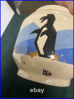 Rare Lamp Foot / Art Deco Earthenware Vase Signed Simone Larrieu Penguin Decor