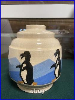 Rare Lamp Foot / Art Deco Earthenware Vase Signed Simone Larrieu Penguin Decor