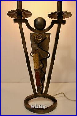 Rare Leeazanne Vintage Art Deco Metal Lamp 33 Tall