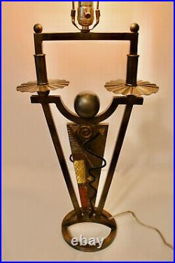 Rare Leeazanne Vintage Art Deco Metal Lamp 33 Tall