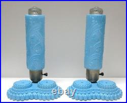 Rare Pair Vtg. Art Deco Skyscraper/Torpedo Table Lamps Glass-Parts or Repair