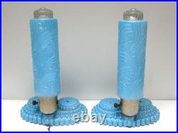 Rare Pair Vtg. Art Deco Skyscraper/Torpedo Table Lamps Glass-Parts or Repair