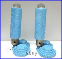 Rare Pair Vtg. Art Deco Skyscraper/Torpedo Table Lamps Glass-Parts or Repair