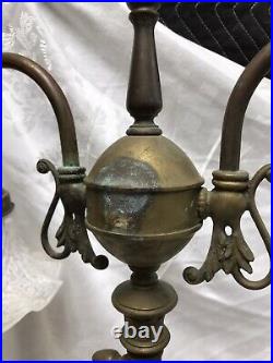 Rare Unusual Antique Vtg Brass Table Lamp Art Deco 2 Arm Desk Student 22x16