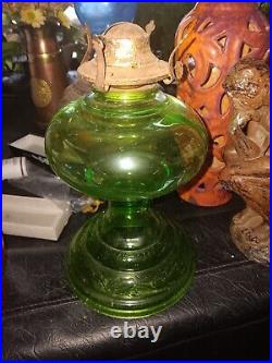 Rare Vintage Antique Uranium Vaseline Glass Oil Lamp Base Green Art Deco