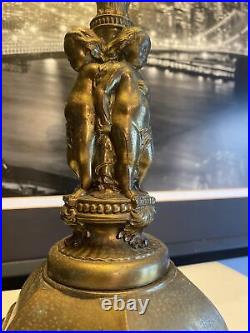 Rare Vintage Art Deco Cherub Angel Bronze Brass Regency Table Lamp With Shade