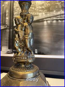 Rare Vintage Art Deco Cherub Angel Bronze Brass Regency Table Lamp With Shade