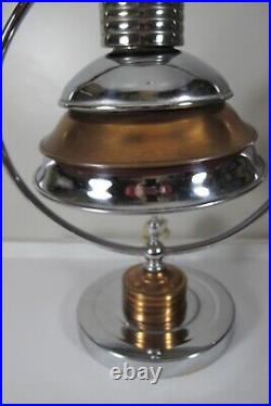 Rare Vintage Art Deco Steamline Machine Age Chrome Copper Table Desk Lamp