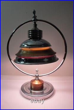 Rare Vintage Art Deco Steamline Machine Age Chrome Copper Table Desk Lamp