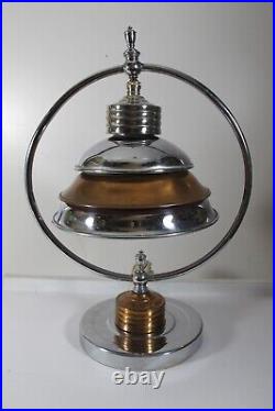 Rare Vintage Art Deco Steamline Machine Age Chrome Copper Table Desk Lamp