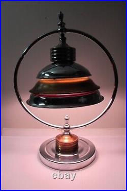 Rare Vintage Art Deco Steamline Machine Age Chrome Copper Table Desk Lamp