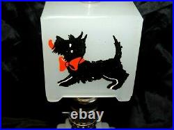 Rare Vintage Art Deco White Glass Lamp With Scottie Dogs Glass Shade Nice