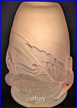 Rare Vintage French Art Deco Flying Bird Pink Frosted Glass Shade by Verlys #2