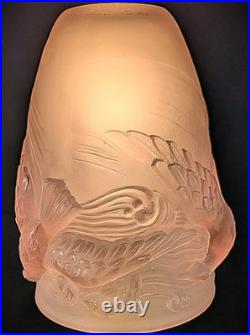 Rare Vintage French Art Deco Flying Bird Pink Frosted Glass Shade by Verlys #2