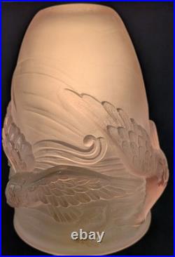 Rare Vintage French Art Deco Flying Bird Pink Frosted Glass Shade by Verlys #2