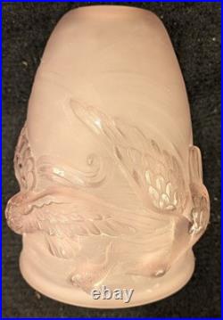 Rare Vintage French Art Deco Flying Bird Pink Frosted Glass Shade by Verlys #2