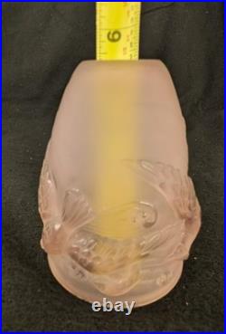 Rare Vintage French Art Deco Flying Bird Pink Frosted Glass Shade by Verlys #2