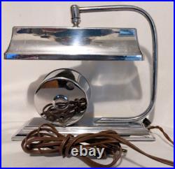 Rare! Vintage Moderne Art Deco Chrome Table Desk Lamp withSessions Clock Works