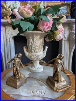 Rare, Vintage, Set of 2, Art Deco Child Figural Accent/Table Lamps Gold Spelter