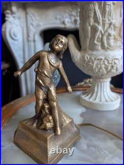 Rare, Vintage, Set of 2, Art Deco Child Figural Accent/Table Lamps Gold Spelter