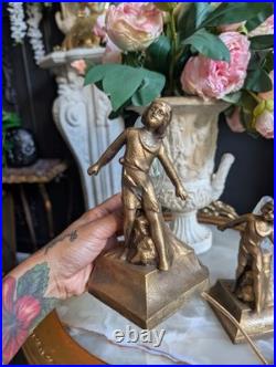 Rare, Vintage, Set of 2, Art Deco Child Figural Accent/Table Lamps Gold Spelter