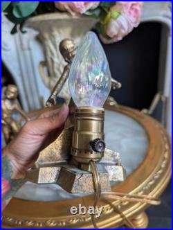Rare, Vintage, Set of 2, Art Deco Child Figural Accent/Table Lamps Gold Spelter