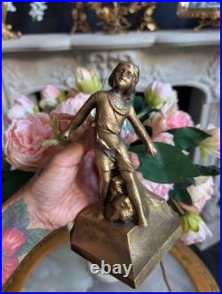 Rare, Vintage, Set of 2, Art Deco Child Figural Accent/Table Lamps Gold Spelter