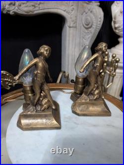 Rare, Vintage, Set of 2, Art Deco Child Figural Accent/Table Lamps Gold Spelter