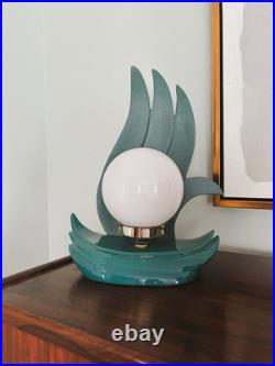 Rare Vintage Teal Art Deco Style Flame Lamp With Globe