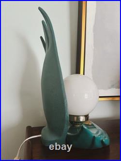 Rare Vintage Teal Art Deco Style Flame Lamp With Globe