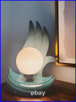 Rare Vintage Teal Art Deco Style Flame Lamp With Globe