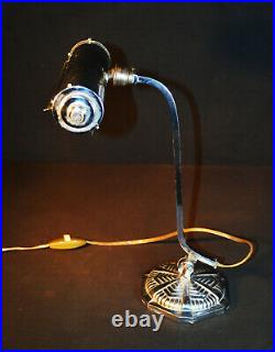 Rare Vintage art deco 1920s Chrome bankers lamp original swivel trough shade
